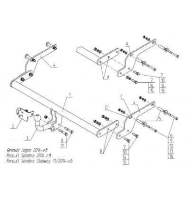 Фаркоп для Renault Sandero II 2014- съемный крюк на двух болтах 1200кг Автос